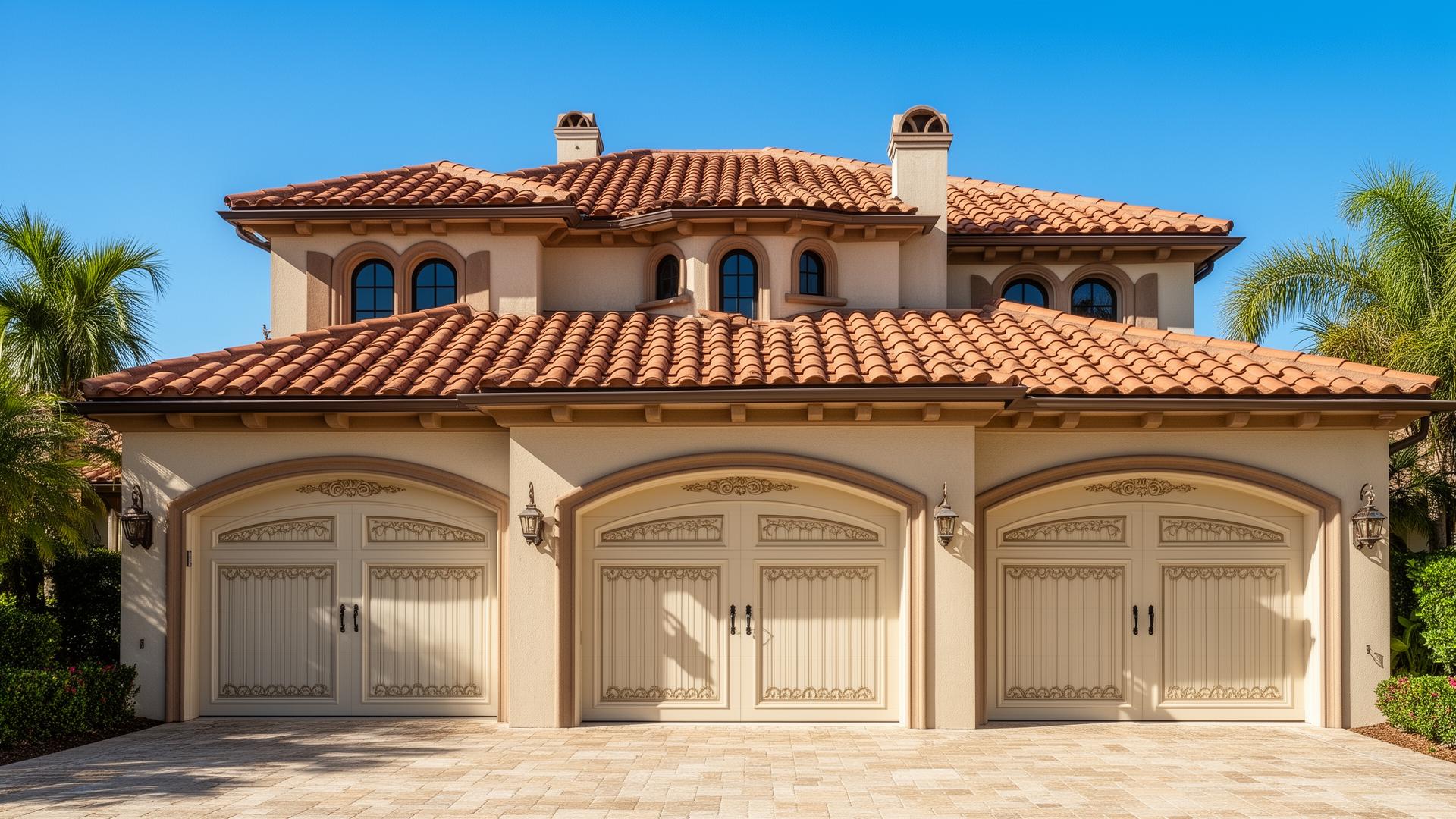 Professional garage door service - modern residential garage with steel sectional door